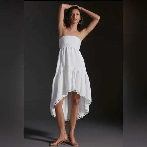 maeve strapless asymmetrical midi dress Maeve Strapless Asymmetrical Midi Dress at MarketFair Shoppes in Princeton,  NJ